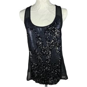 Daytrip Womens Black Sleeveless Sequin Top Size Small Bling Sheer Back Tank Top